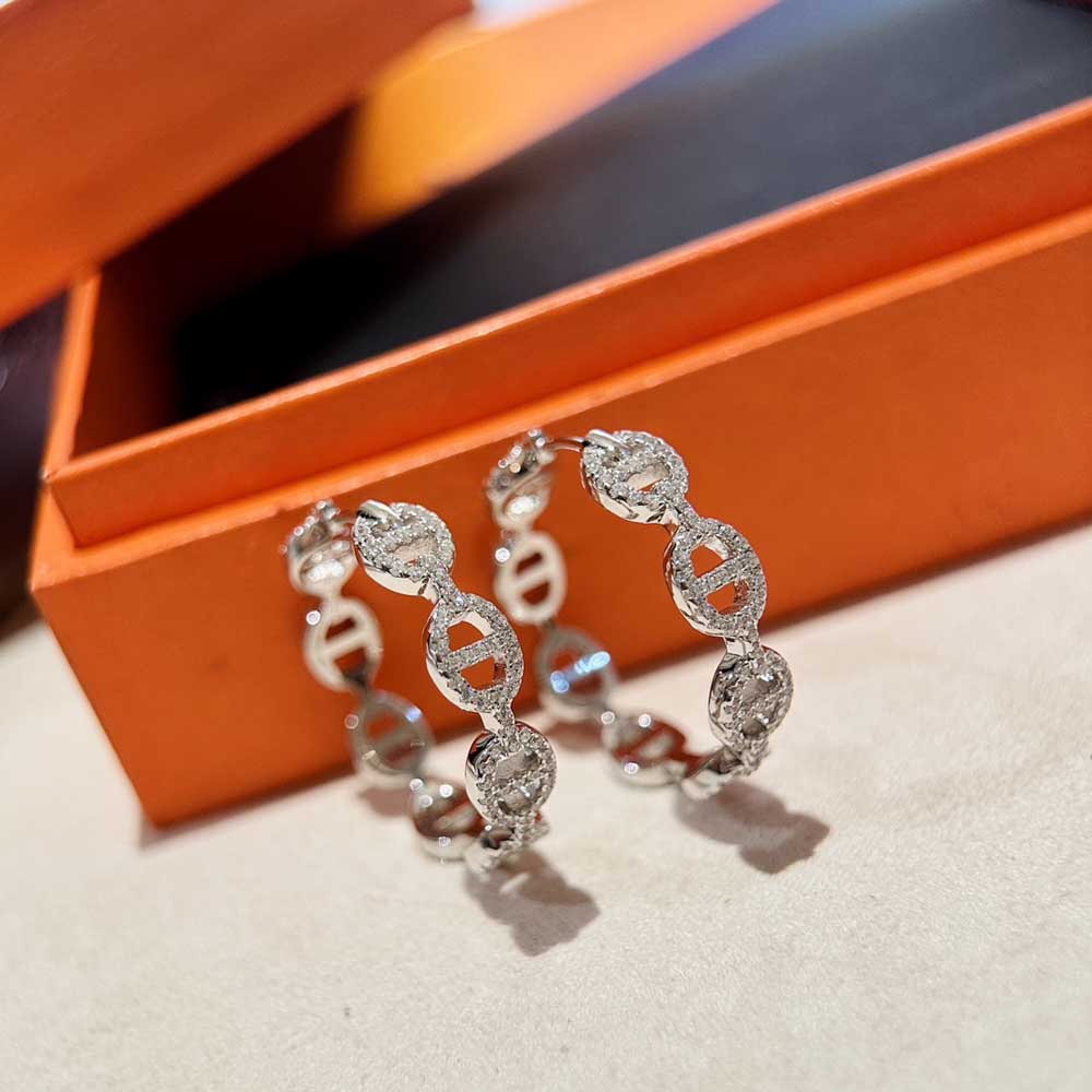 HERMÈS HSJ7002 LADY'S EARRINGS 925 STERLING SILVER AND ZIRCON