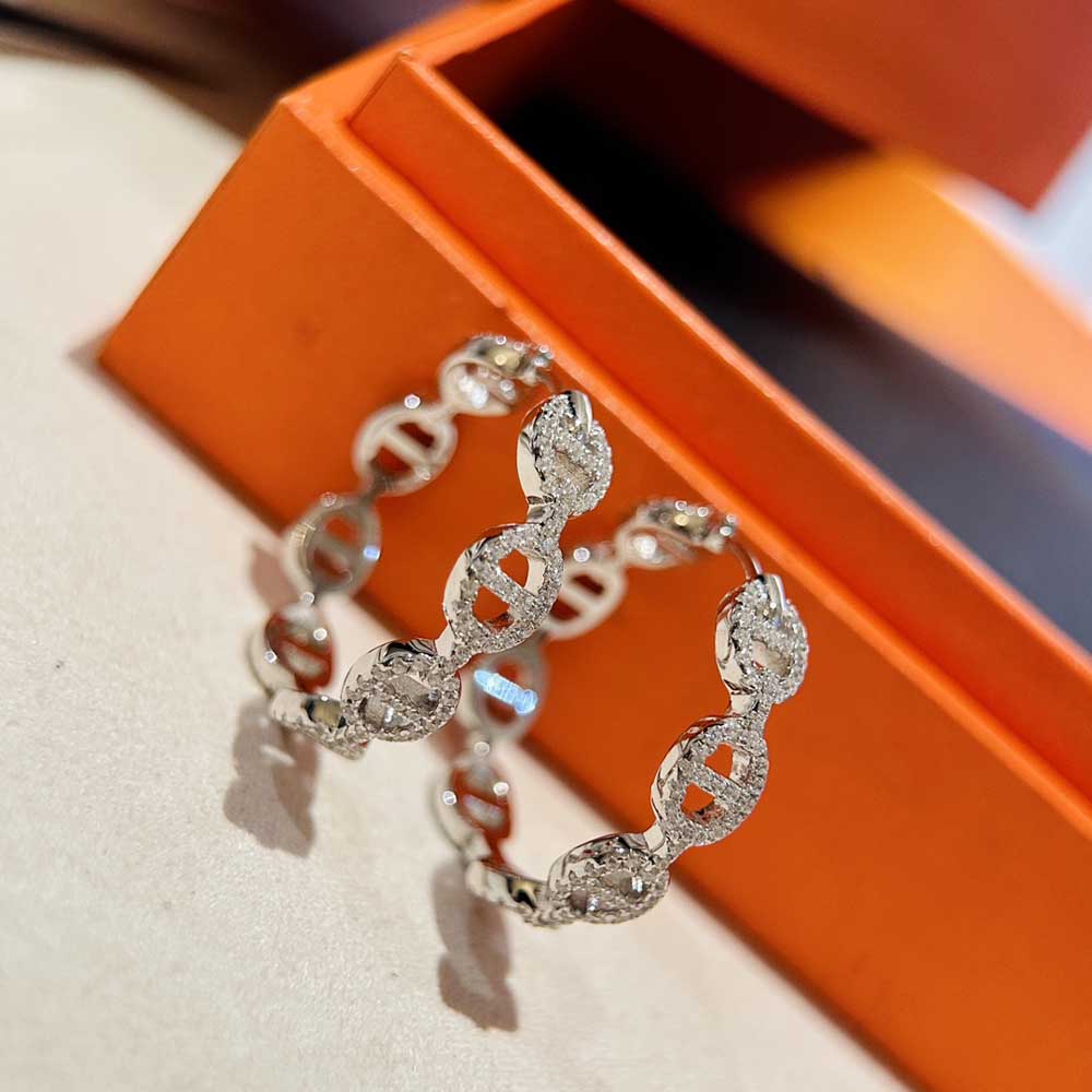 HERMÈS HSJ7002 LADY'S EARRINGS 925 STERLING SILVER AND ZIRCON