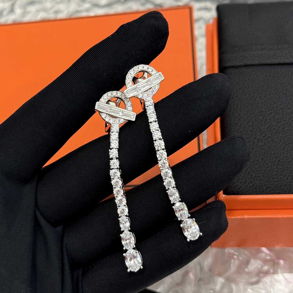 HERMÈS HSJ7003 LADY'S EARRINGS 925 STERLING SILVER AND ARTIFICIAL DIAMOND